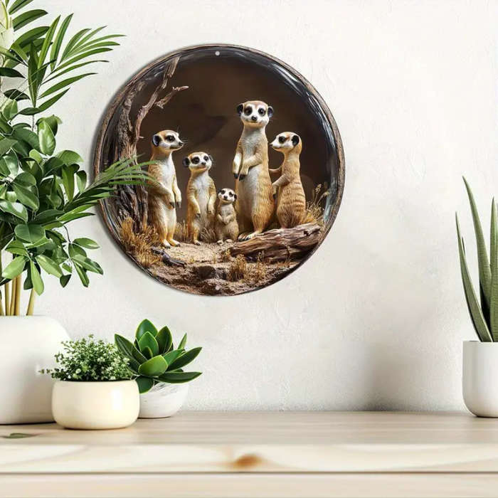 1pc Meerkat Family Metal Wall Art Sign Weather-Resistant Aluminum Decorative Plaque HD Printed Retro