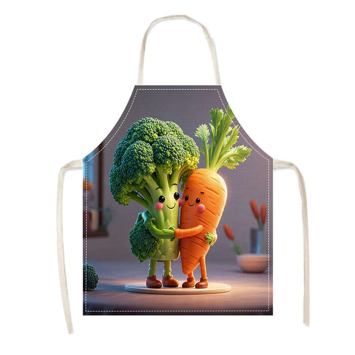 1pc Cute Carrot Broccoli Print Linen Apron Soft Easy-Care Fabric for Cooking Baking Kitchen