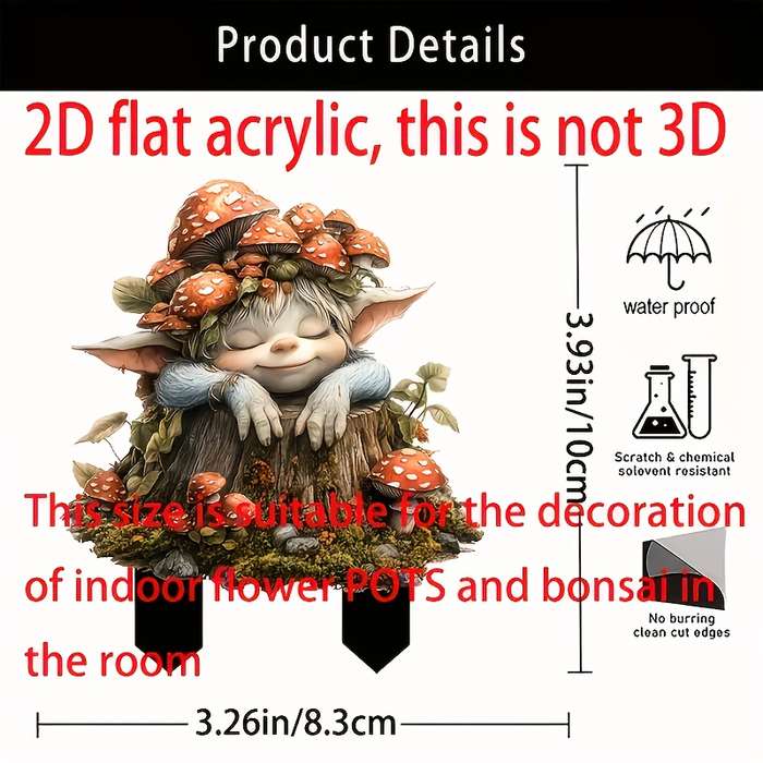 1pc 2D Flat  1 Art Deco Bohemian Garden Stand Mushroom Fairy  Plastic Ground Stand Outdoor Lawn