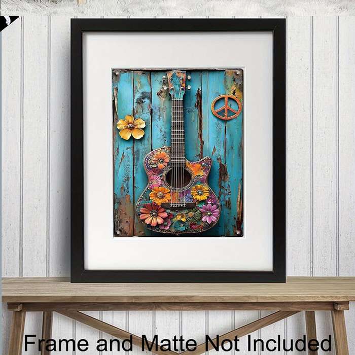 1pc 2D Flat  20.32x25.4cm Frameless Guitar Wall Art Retro Wall Decor for Bar Cafe Restaurant Ho