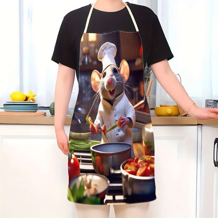 1pc Adjustable Chef Mouse Apron Durable Polyester Kitchen Bib with Cute Cartoon Mouse Cooking