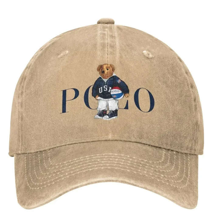 1pc Kawaii Bear Polo Denim Baseball Cap Unisex Cotton Snapback Trucker Hat Adjustable Lightweight