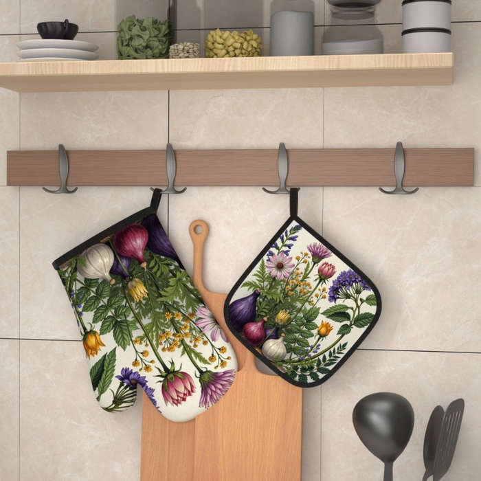 2pcs Watercolor Floral Polyester Oven Mitts Heat Resistant Woven Potholders for Kitchen Decor