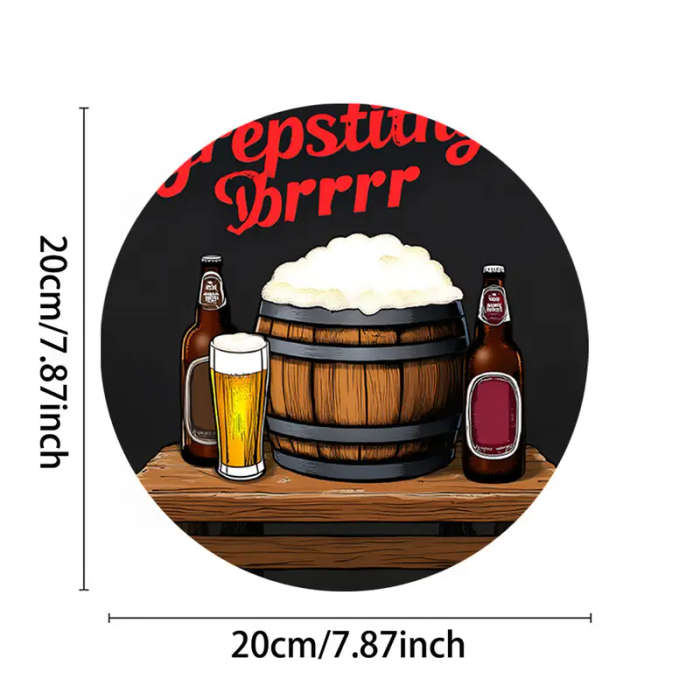 1pc Vintage Barrel Beer Glass Round Aluminum Wall Art 18.82cm Diameter PREPPING DR Themed Decor for