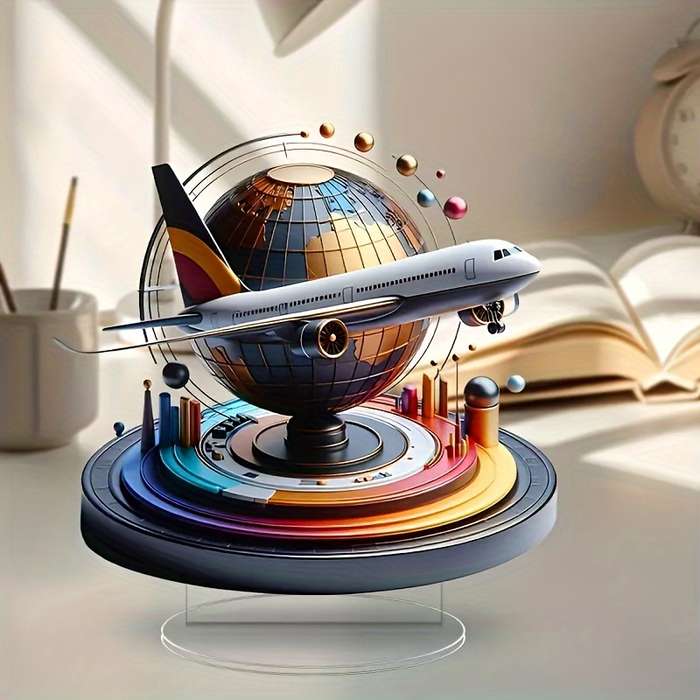1pc 2D Flat  Modern Crystal Airplane Globe Desktop Decor Contemporary Acrylic