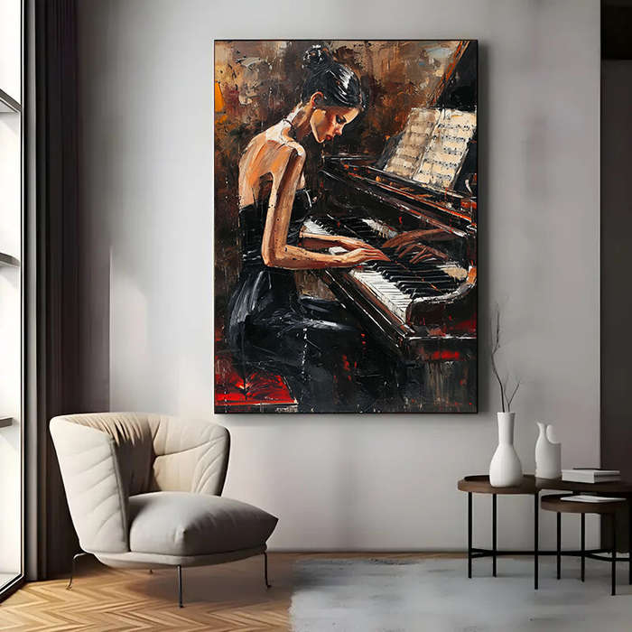 1pc  Modern Abstract Piano Player Canvas Art Print 79.98x119.99cm Frameless Wall Decor Large