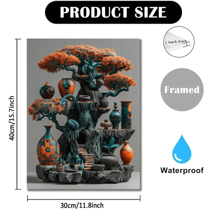 1pc Room Decor Abstract African Tree Sculpture Canvas Wall Art Wooden Framed Woven Unique Gift for H