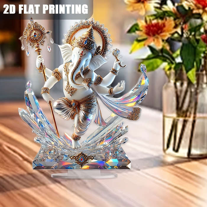 1pc 2D Flat One Piece  Acrylic Ganesh Ornament with Base Religious Theme Indoor and Outdoor Use N