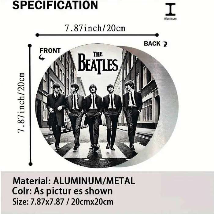 1pc 2D Flat Beatles 2D Round Wall Sign Iconic Abbey Road Crossing Art Aluminum Home or Outdoor
