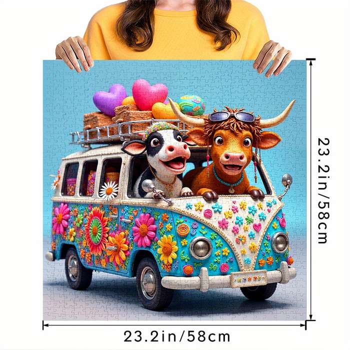 1000pcs Jigsaw Puzzle Vibrant Cow Flower Car Design Scratch High Quality Chal