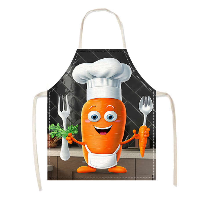 1pc Linen Chef Elements Vegetable Carrot Printed Personalized Apron Home Work Apron Women'S A