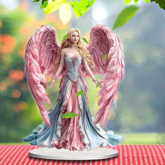 1pc 2D Flat   Bohemian Angel Figurine with Pink Wings Acrylic Desktop Decor Elegant Paste