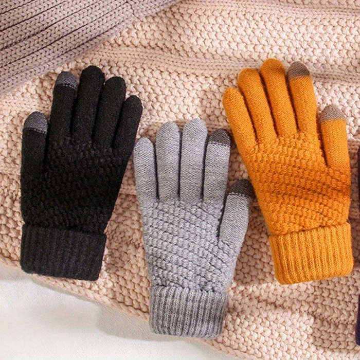 1 Pair Black Winter Warm Knitted Gloves Warm Gloves