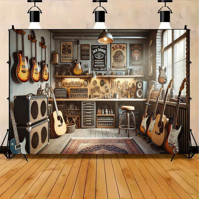 1pc  Cozy Vintage Music Garage Workspace Polyester Banner 243.84x182.88cm Ideal for Studio H