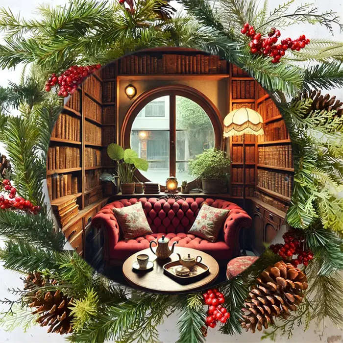 1pc Charming 19.81cm Round Aluminum Tin Sign with Cozy Cabin Scene Ideal for Home Kitchen Bar Cafe D
