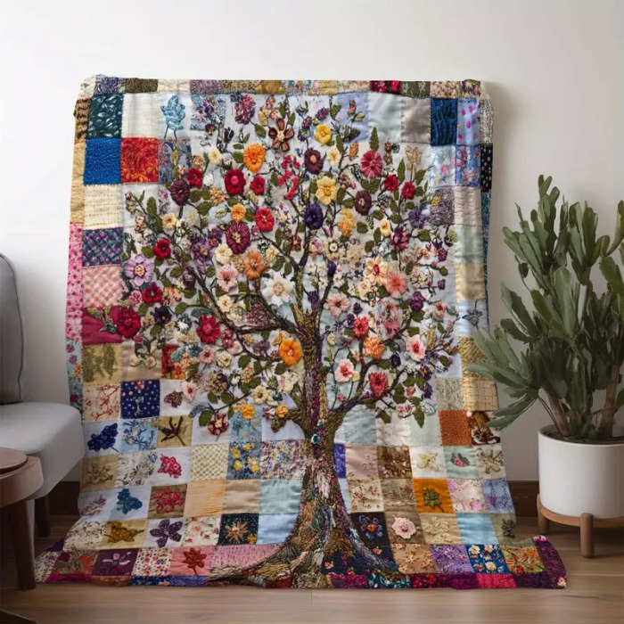 1pc Colorful Floral Tree Patchwork Flannel Quilt 130*150cm