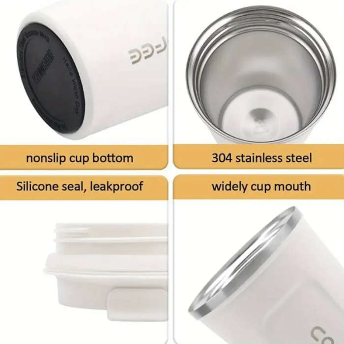 1pc  Vacuum Insulated Coffee Travel Mug, Leakproof Double Wall Stainless Steel Reusable Thermos