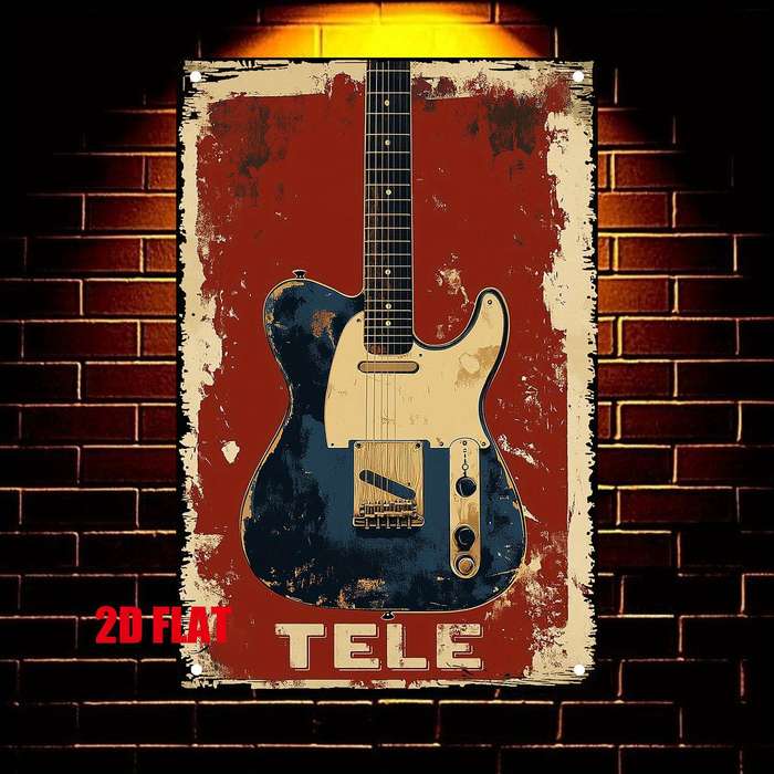 1pc 2D Flat  Vintage Gibson Guitar Metal Tin Sign Wall Art 20.07x30.23 cm Rustic Retro Music