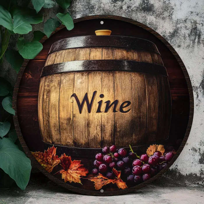 1pc 2D Round Aluminum Sign Featuring a Barrel Theme Perfect for Home Decor As a Hanging Ornament Sui