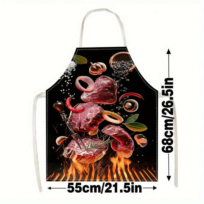 1pc Large Kitchen Apron with Fresh Beef Onion Rings and Red Chili Cooking Ingredients Print