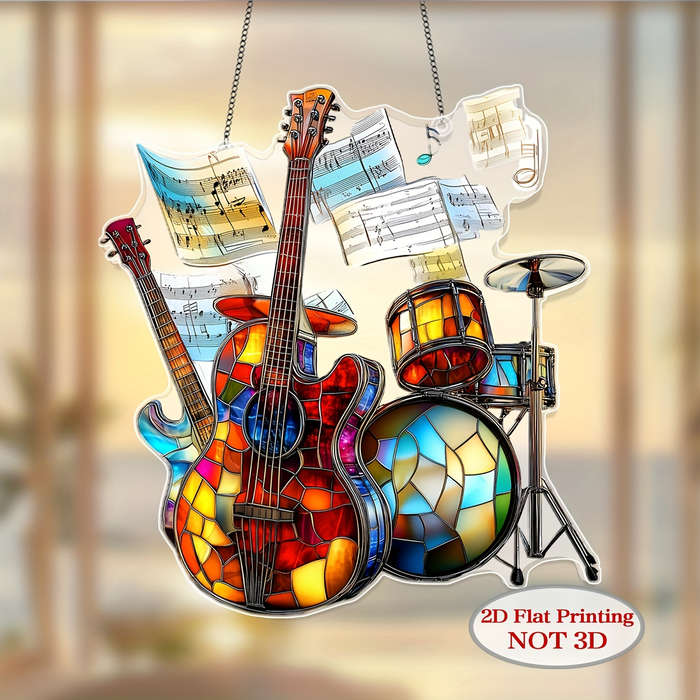 1pc 2D Flat  2D Acrylic Flat Colorful Plastic Guitar and Drum Wall Art with 2D Printing Musi