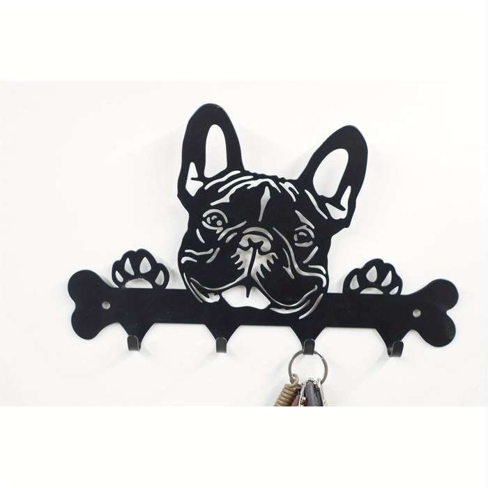 French Bulldog Metal Key Holder Casual Style Wrought Iron Wall Mount Key Hook Punch-Free Towel  R