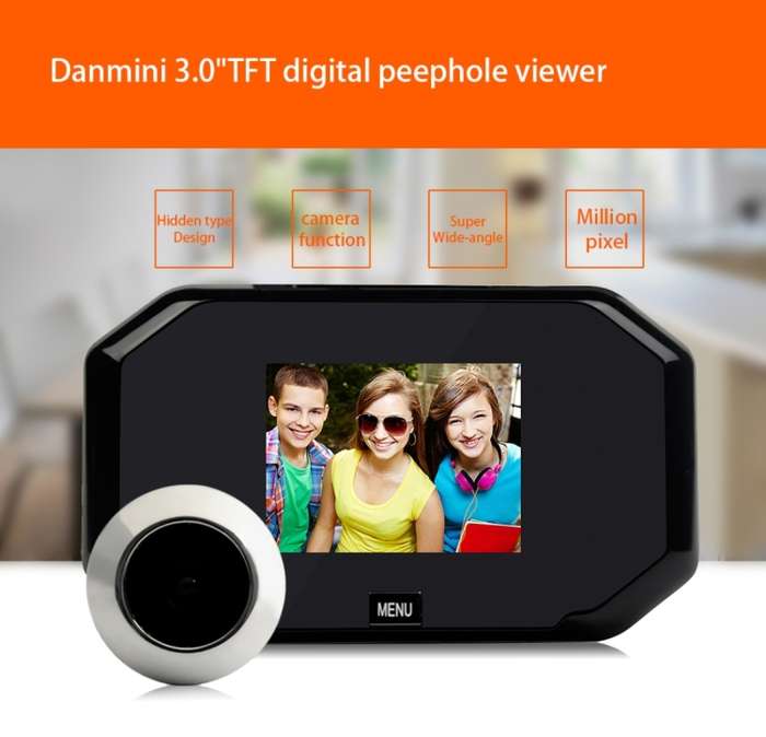 Danmini YB-30BH 3 inch Screen 1.0MP Security Camera Taking Picture Door Peephole, Support TF Card(Bl