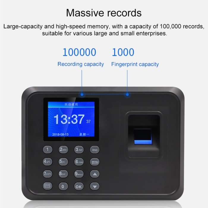 F01 Fingerprint Time Attendance Machine with 2.4 inch TFT Screen, EU Plug