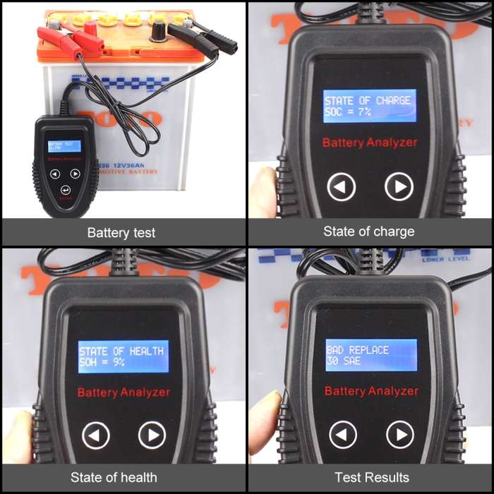 12V Car Battery Tester  LCD Battery Analyzer Car Charge Diagnostic Tool (Black)