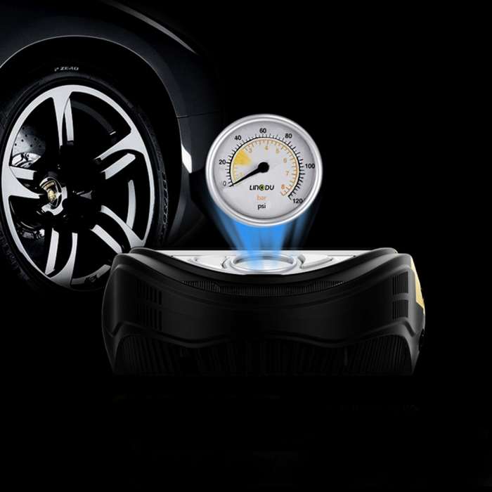 DC12V 120W 10A Tire Inflation Manometry Tire repair and Night Lighting 4 in 1 Portable Electric Air