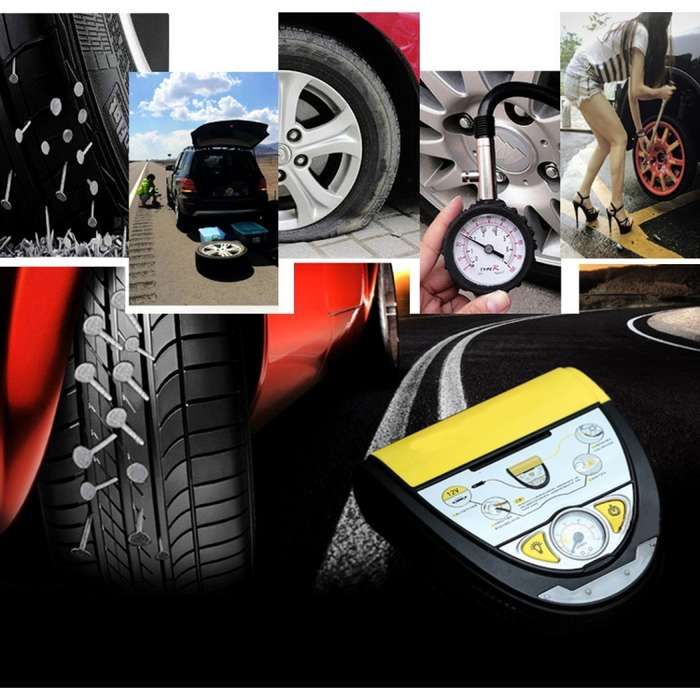 DC12V 120W 10A Tire Inflation Manometry Tire repair and Night Lighting 4 in 1 Portable Electric Air