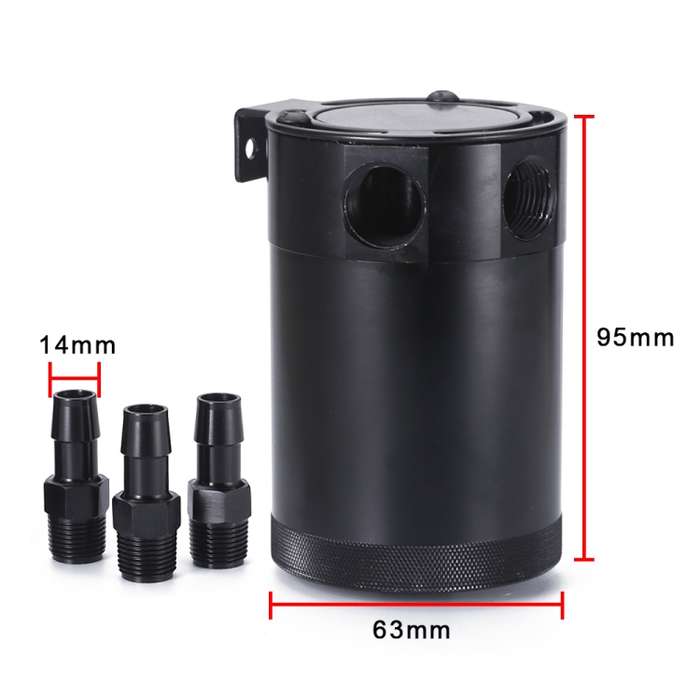 Car Universal Compact Baffled Oil Catch Can 3-Port Bilateral Uutlet Oil Can
