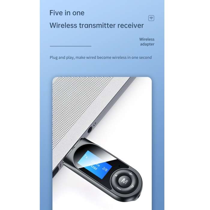 T-13 Bluetooth 5.0 LCD Digital Display Bluetooth Adapter Receiver Transmitter(Black)
