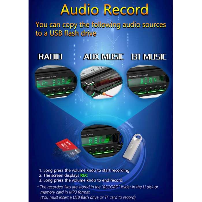 SWM503 Car Radio Receiver MP3 Player with Remote Control, Support FM & Bluetooth & USB & AUX & TF Ca