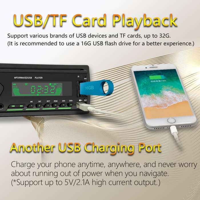 SWM503 Car Radio Receiver MP3 Player with Remote Control, Support FM & Bluetooth & USB & AUX & TF Ca