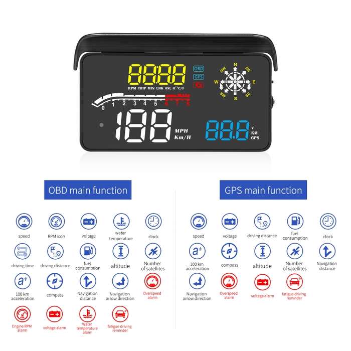D1 Car OBD2 HUD Head-up Display GPS Speed Meter Speed / Voltage / Water Temperature Speed Alarm