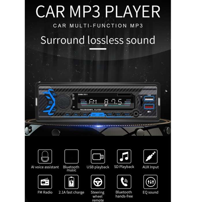 SWM-7811 Car 12V Bluetooth MP3 Player Support FM & TF Card & Voice Assistant with Steering Wheel Rem