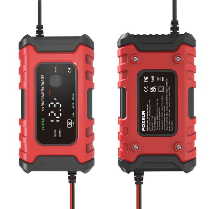 FOXSUR 6A 12V Motorcycle / Car Smart Battery Charger, Plug Type:UK Plug(Red)