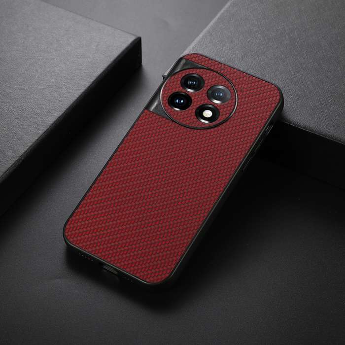 For OnePlus Ace 2 / 11R Accurate Hole Carbon Fiber Texture PU Phone Case(Red)