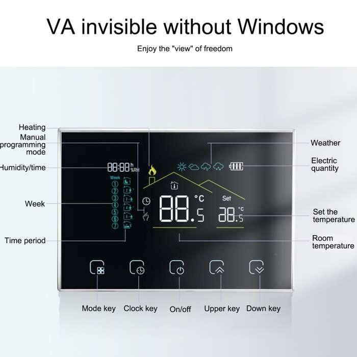 BHT-8000RF-VA- GBW Wireless Smart LED Screen Thermostat With WiFi, Specification:Electric Heating