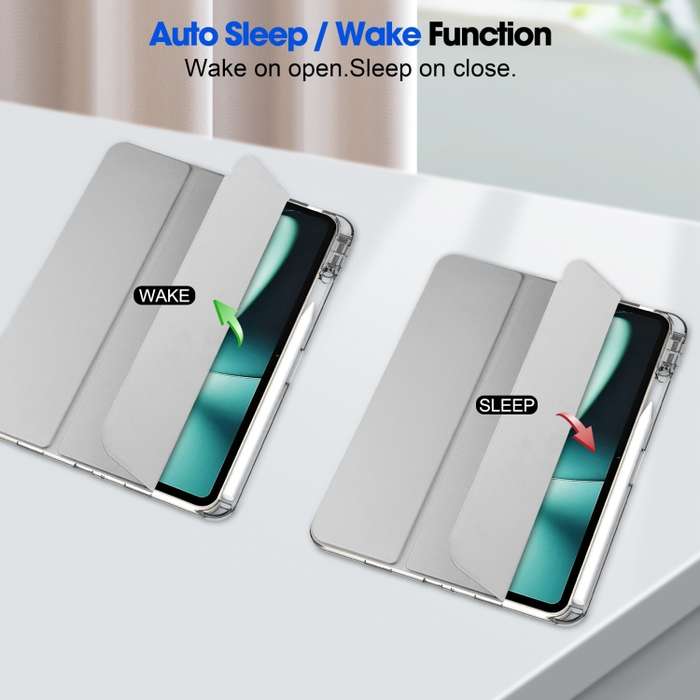 For OnePlus Pad 3-Fold Clear Back Cover Leather Smart Tablet Case(Silver)