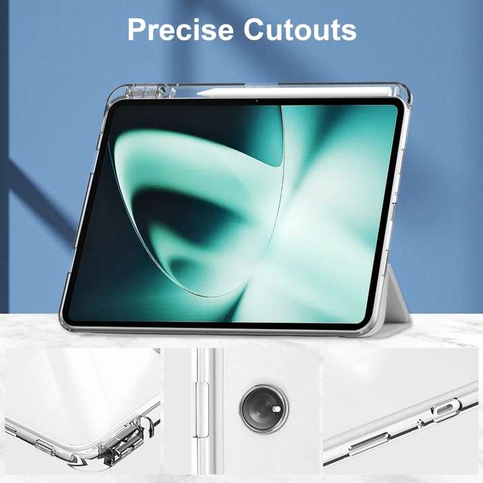 For OnePlus Pad 3-Fold Clear Back Cover Leather Smart Tablet Case(Silver)
