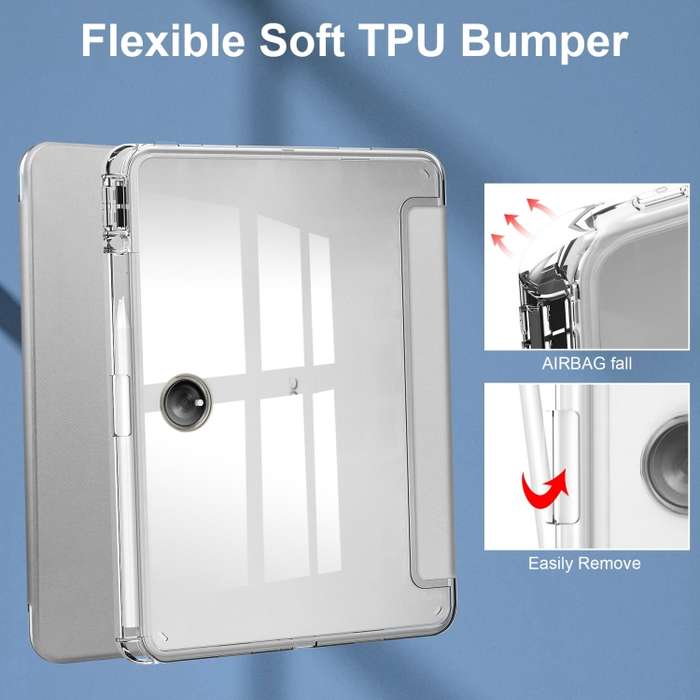 For OnePlus Pad 3-Fold Clear Back Cover Leather Smart Tablet Case(Silver)