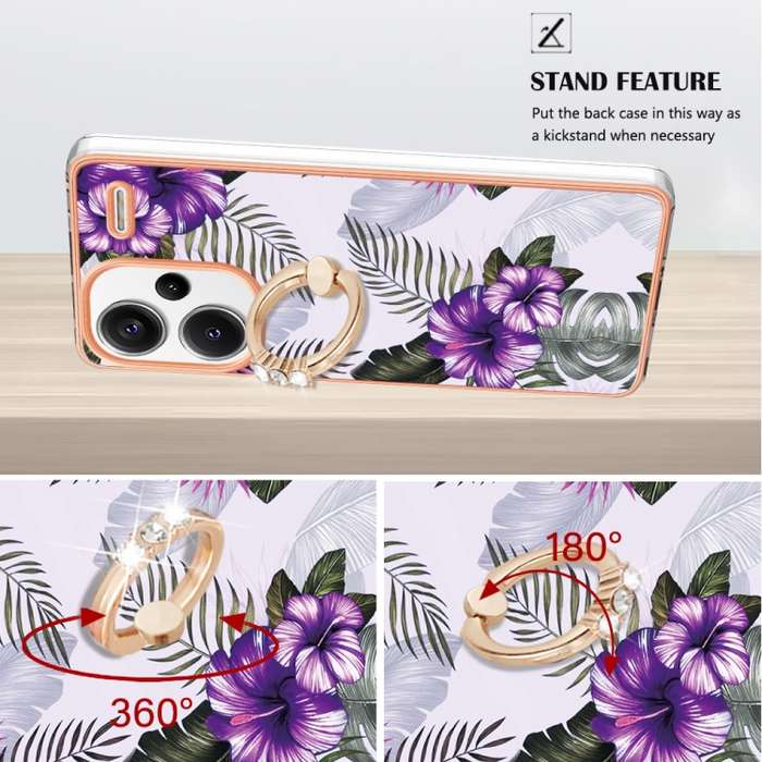 For Xiaomi Redmi Note 13 Pro+ 5G Electroplating IMD TPU Phone Case with Ring(Purple Flower)