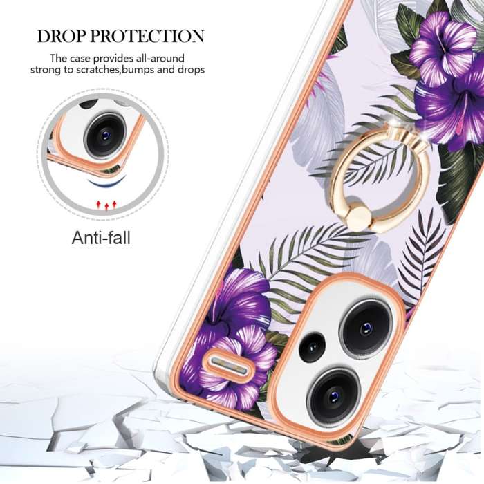 For Xiaomi Redmi Note 13 Pro+ 5G Electroplating IMD TPU Phone Case with Ring(Purple Flower)