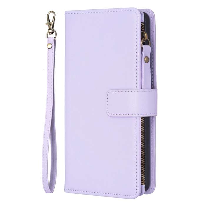 For Xiaomi Redmi Note 13 4G Global 9 Card Slots Zipper Wallet Leather Flip Phone Case(Light Purple)