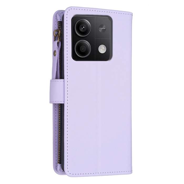 For Xiaomi Redmi Note 13 4G Global 9 Card Slots Zipper Wallet Leather Flip Phone Case(Light Purple)