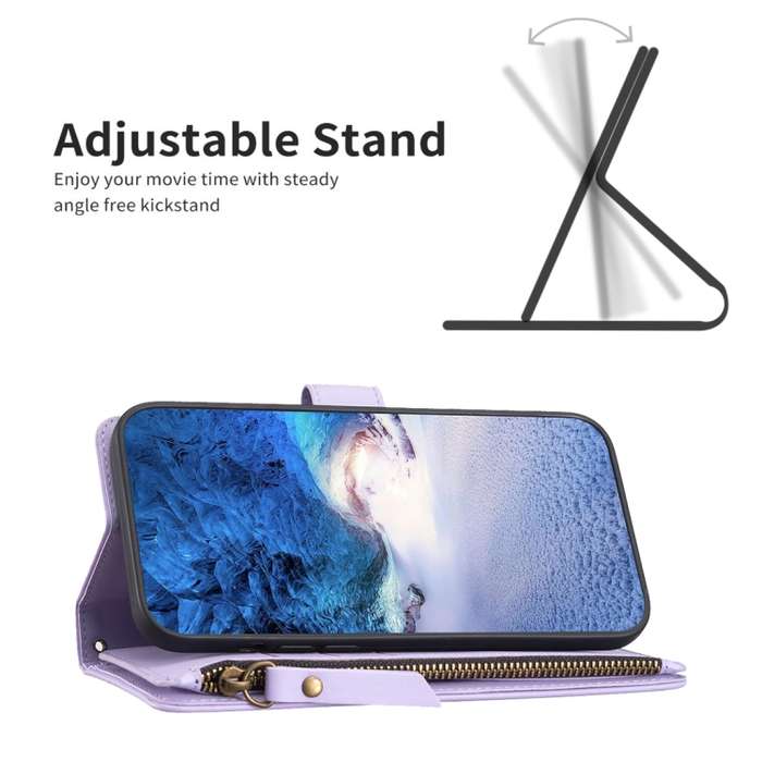 For Xiaomi Redmi Note 13 4G Global 9 Card Slots Zipper Wallet Leather Flip Phone Case(Light Purple)