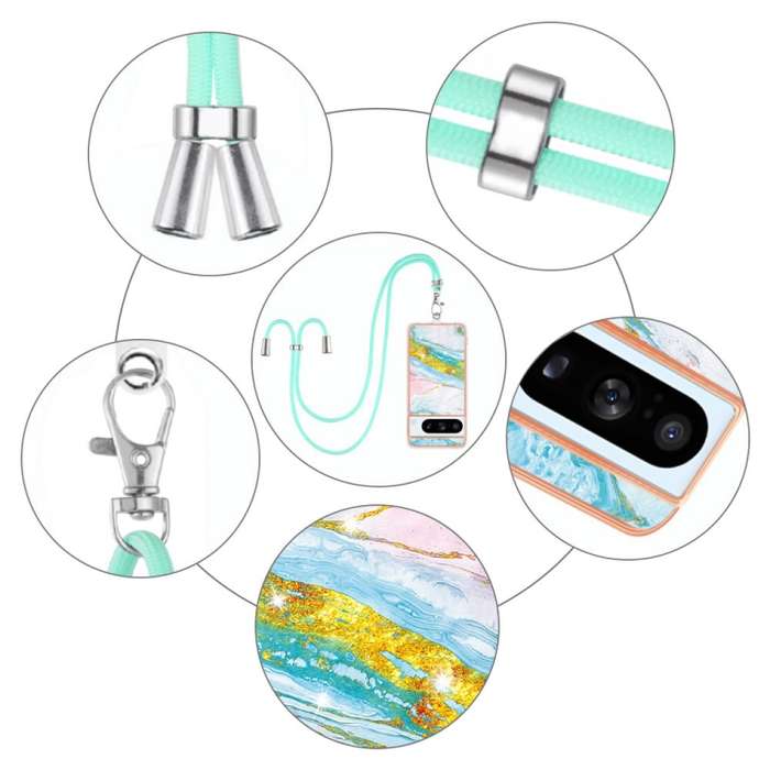 For Google Pixel 8 Pro Electroplating Marble Dual-side IMD Phone Case with Lanyard(Green 004)