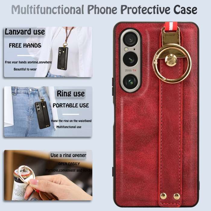 For Sony Xperia 1 VI Wristband Leather Back Phone Case(Red)